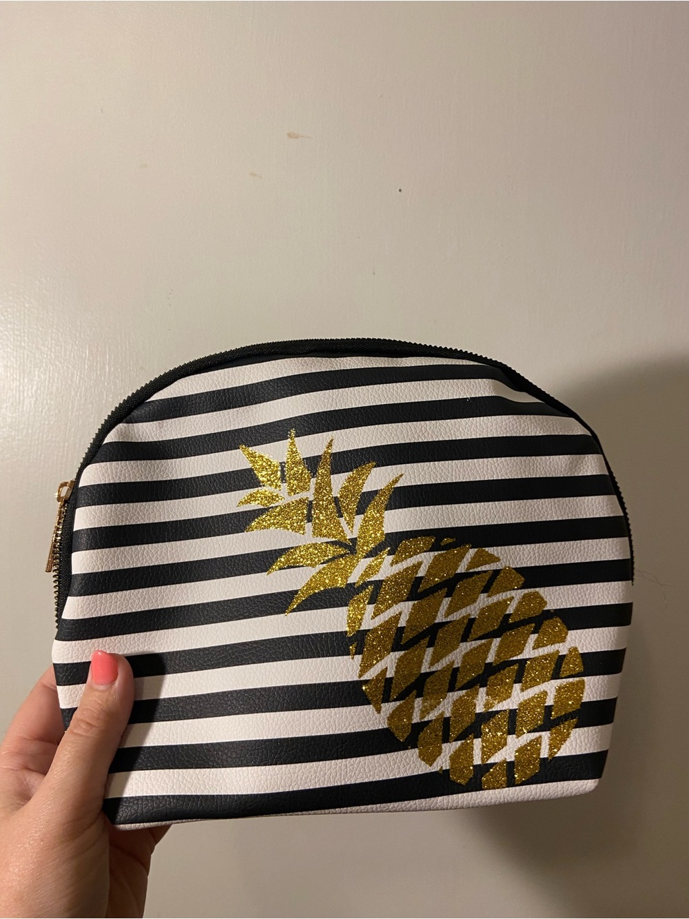 Gold Pineapple Stripe Cosmetic Bag - Women